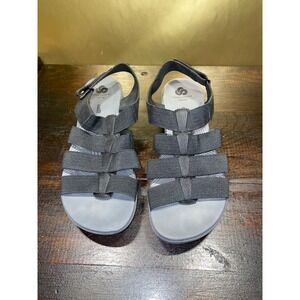 Cloudsteppers Clarks Women's Soft Wedge Sandals Sz 10M Black‎ Elastic Straps